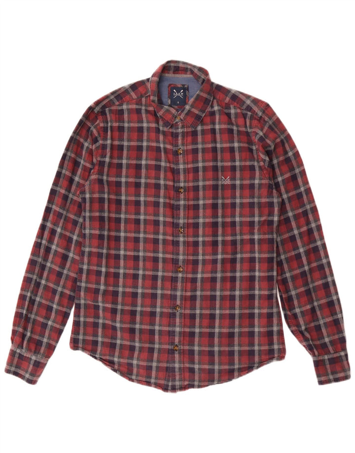 Camisa masculina de flanela Crew Clothing pequena xadrez vermelha de algodão