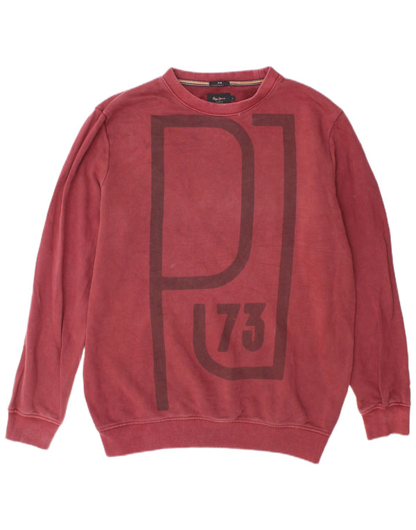 PEPE Jeans moletom gráfico masculino jumper grande algodão borgonha