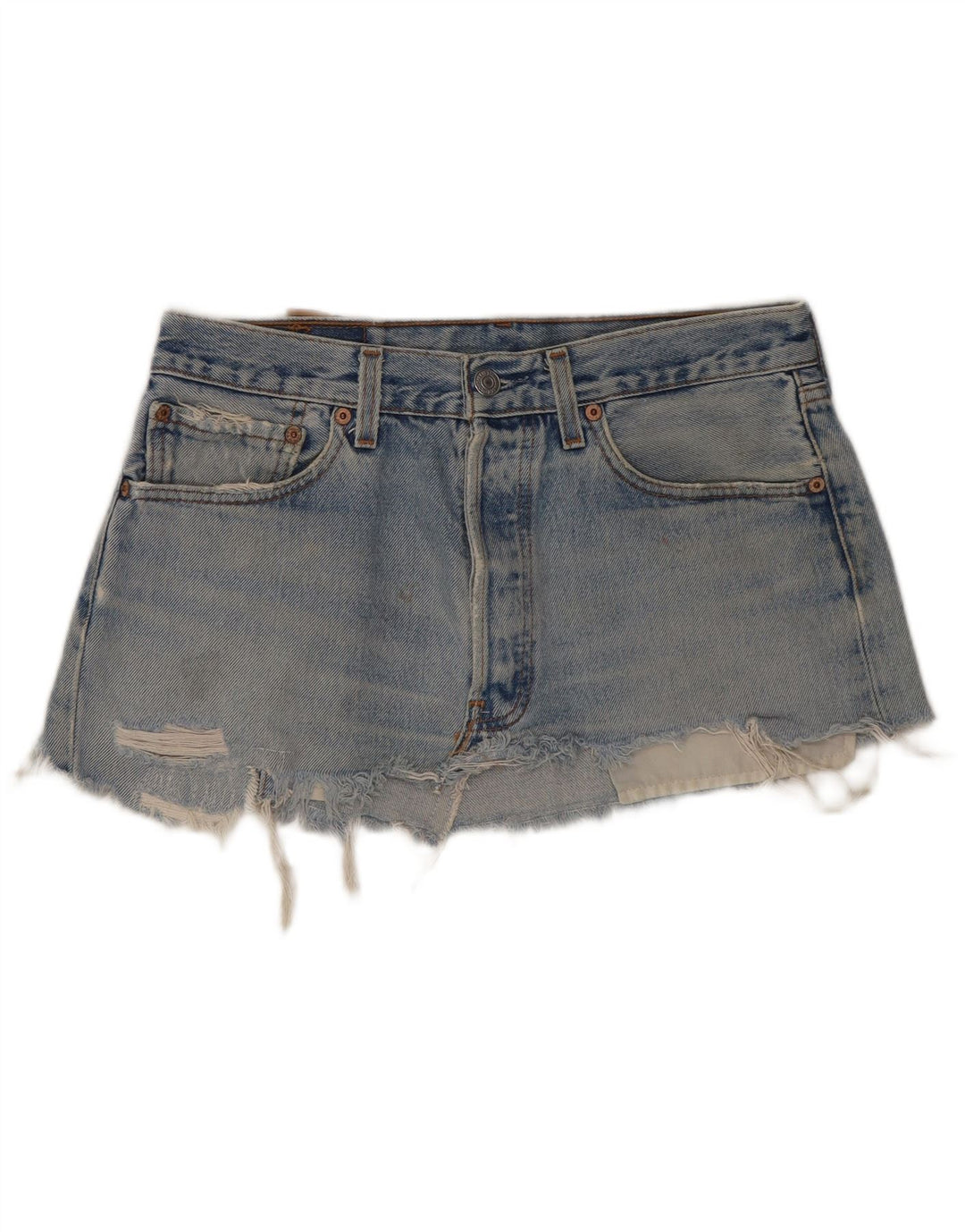 Mini saia jeans feminina Levi's 501 desgastada W31 algodão azul médio