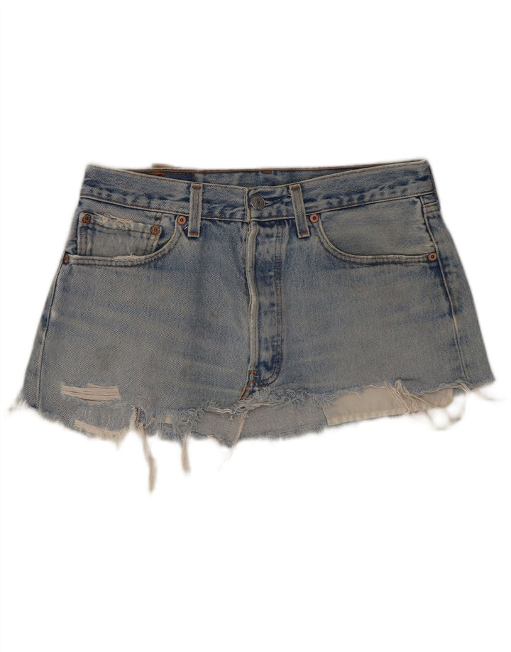Mini saia jeans feminina Levi's 501 desgastada W31 algodão azul médio