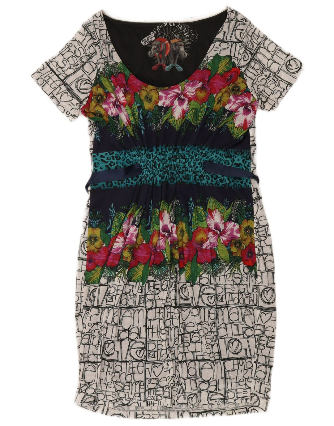 Vestido básico gráfico feminino Desigual Reino Unido 14 grande poliéster multicolorido
