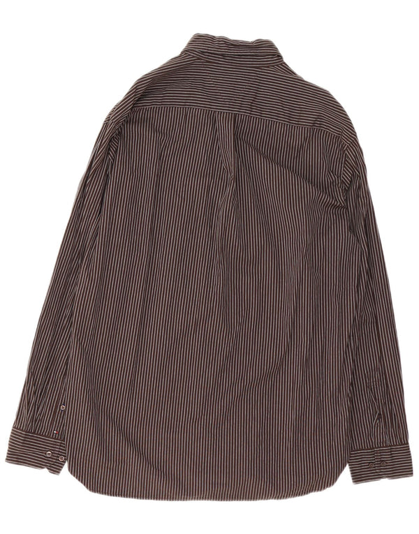 Camisa masculina Tommy Hilfiger grande algodão listrado marrom