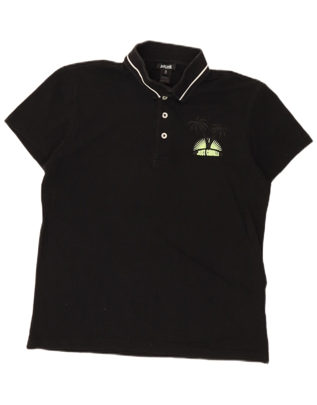 Camisa polo masculina Just Cavalli IT 48 pequena algodão preto