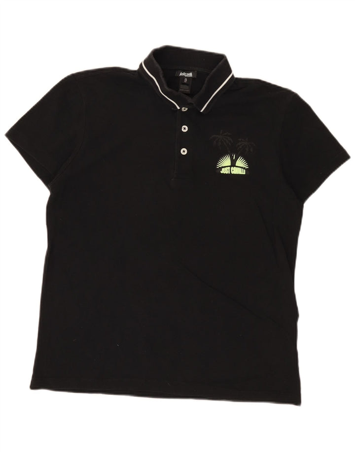 Camisa polo masculina Just Cavalli IT 48 pequena algodão preto