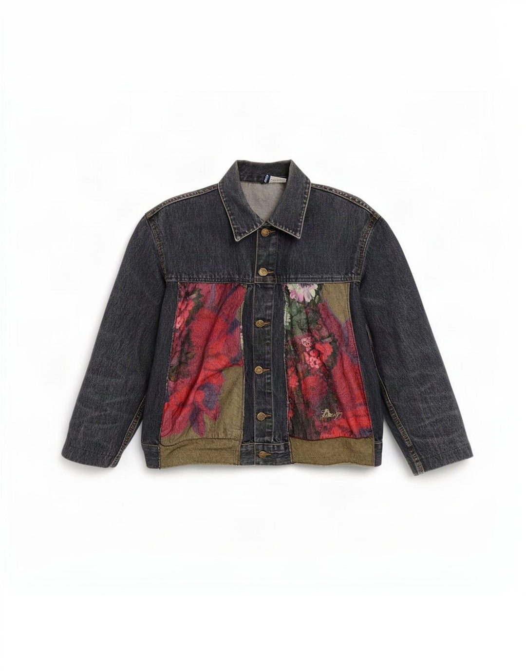 Jaqueta jeans dividida feminina da H&M Reino Unido 14 algodão floral azul médio