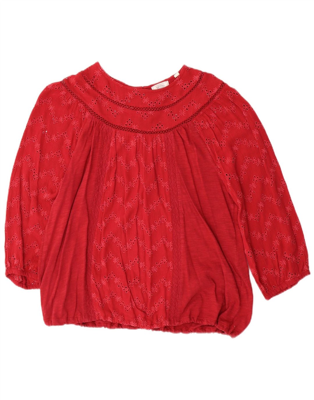 Blusa feminina de manga 3/4 FAT FACE UK 14 grande algodão floral vermelho