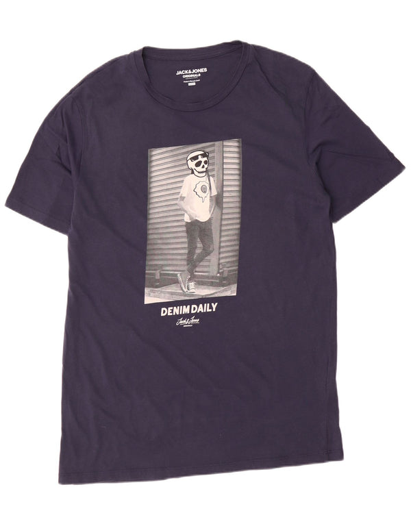 Camiseta masculina Jack & Jones Slim Fit com estampa gráfica XL azul marinho algodão