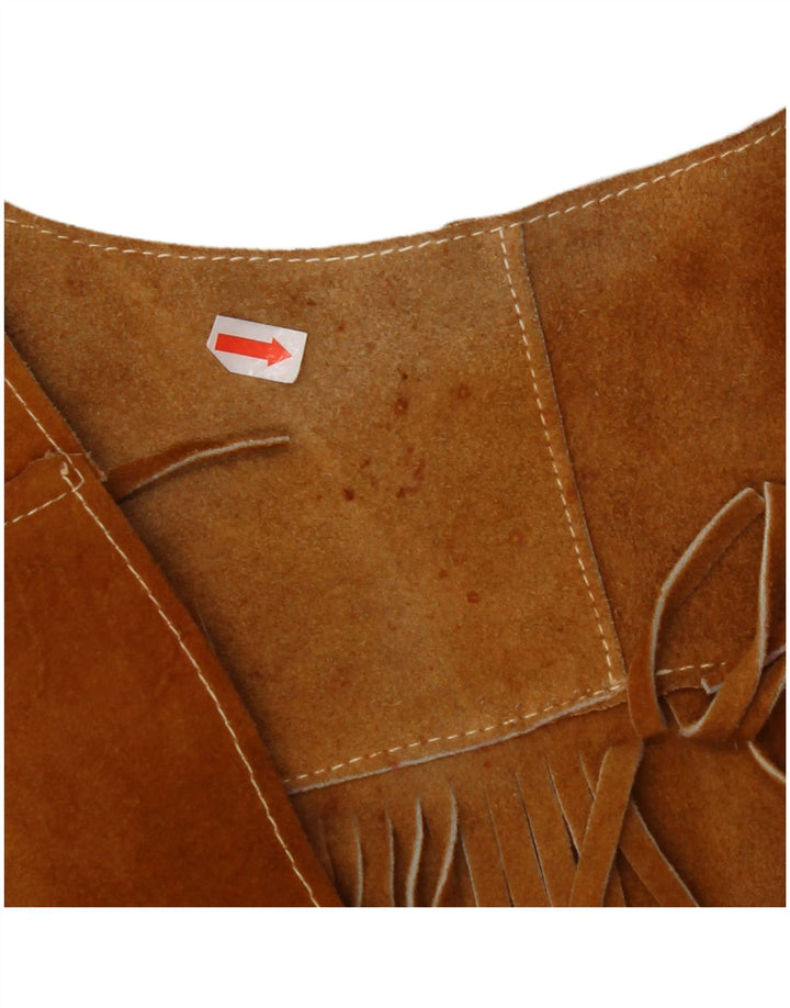 Colete feminino de camurça VINTAGE UK 10 pequeno marrom