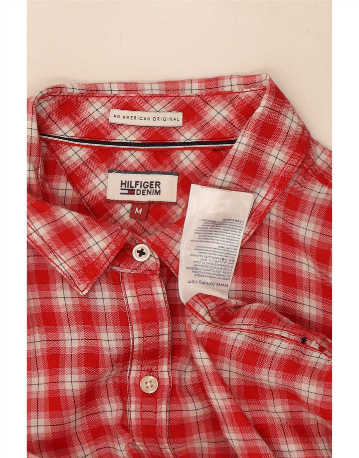 Camisa feminina Tommy Hilfiger Reino Unido 14 médio vermelho xadrez algodão