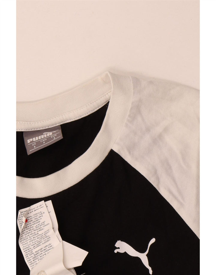 Puma Mens Graphic Top Manga Longa Pequeno Algodão Preto