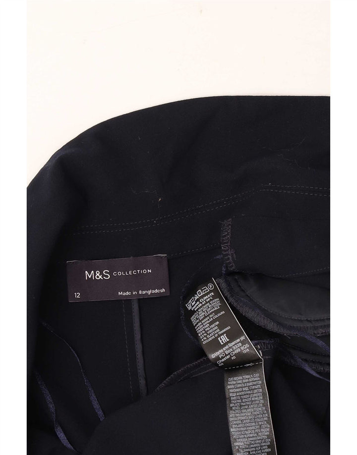 Jaqueta blazer feminina Marks & Spencer manga 3/4 aberta Reino Unido 12 médio azul marinho