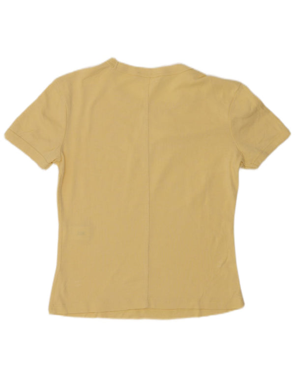 Zara Camiseta Feminina Crop Top UK 10 Pequeno Algodão Amarelo