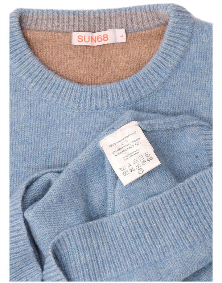 Suéter feminino Sun68 com gola redonda, grande lã azul