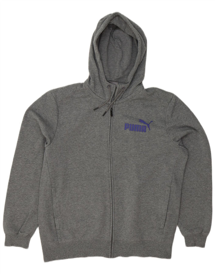 Suéter masculino PUMA com capuz e zíper gráfico grande algodão cinza