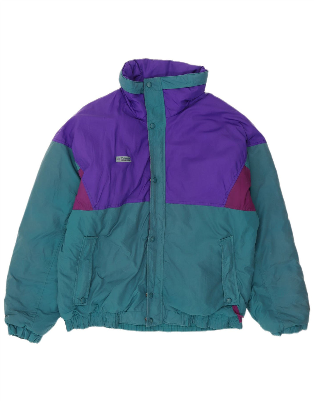Jaqueta de esqui masculina Columbia com capuz UK 40 grande bloco colorido multicolorido