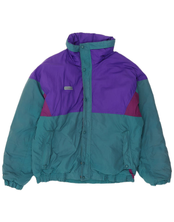 Jaqueta de esqui masculina Columbia com capuz UK 40 grande bloco colorido multicolorido