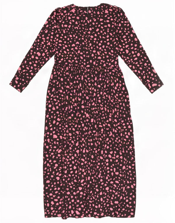 Vestido maxi feminino de manga comprida Zara UK 12 poliéster manchado preto médio