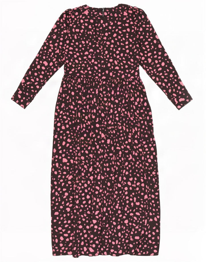 Vestido maxi feminino de manga comprida Zara UK 12 poliéster manchado preto médio