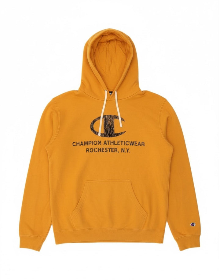 Jumper com capuz gráfico masculino Champion médio algodão amarelo