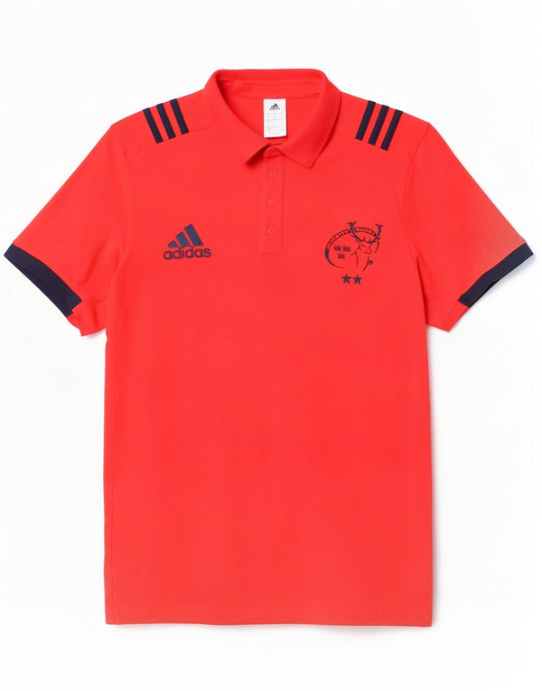 Camisa polo masculina Adidas Munster Rugby com estampa grande de algodão vermelho