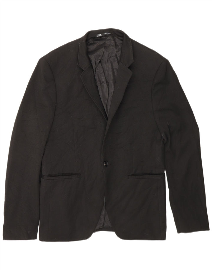 Jaqueta blazer masculina ZARA com 1 botão EU 48 poliéster preto médio