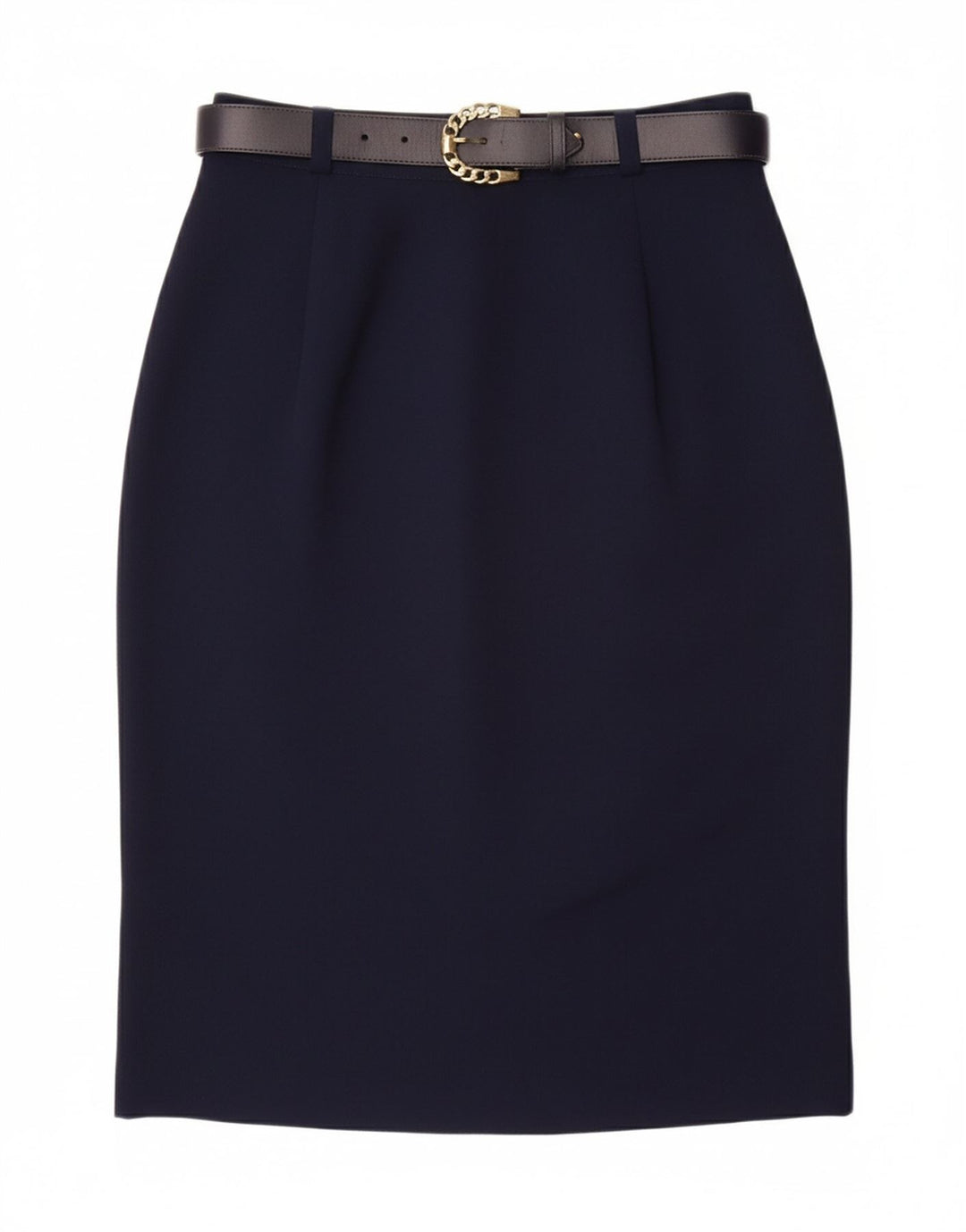 Saia lápis feminina VINTAGE UK 10 pequena W26 azul marinho poliéster