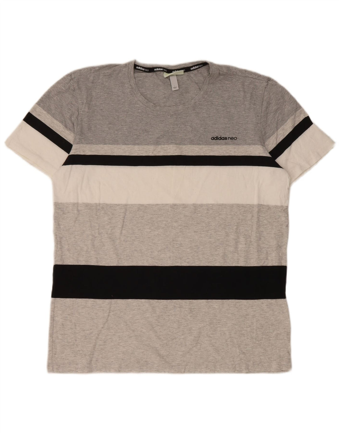 Camiseta masculina Adidas grande algodão listrado cinza