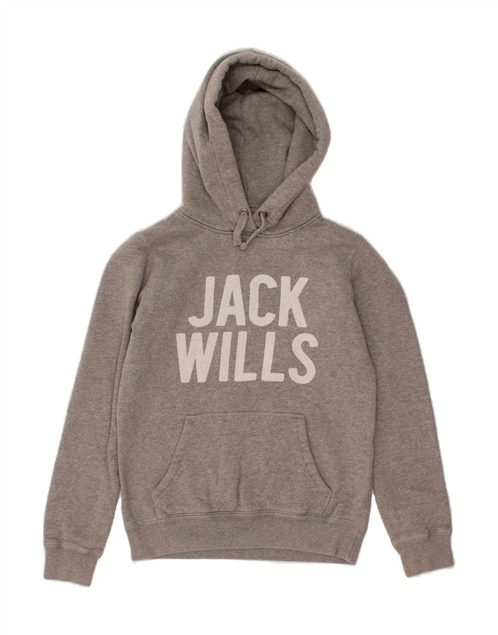 JACK WILLS Womens Graphic Hoodie Jumper UK 6 XS Grey Cotton Vintage Jack Wills and Second-Hand Jack Wills from Messina Hembry 