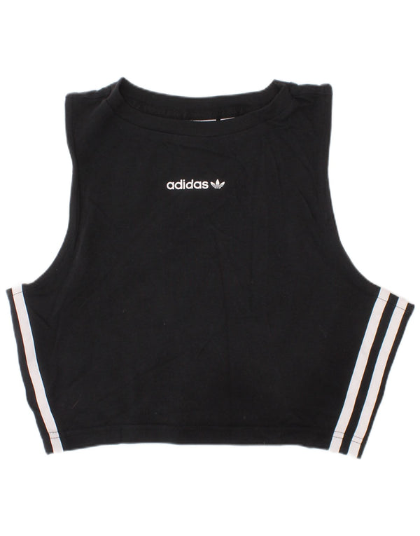 Adidas Womens Crop Vest Top UK 10 Pequeno Algodão Preto