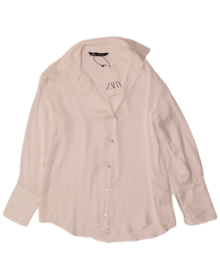 Camisa oversized feminina ZARA UK 6 XS poliéster branco
