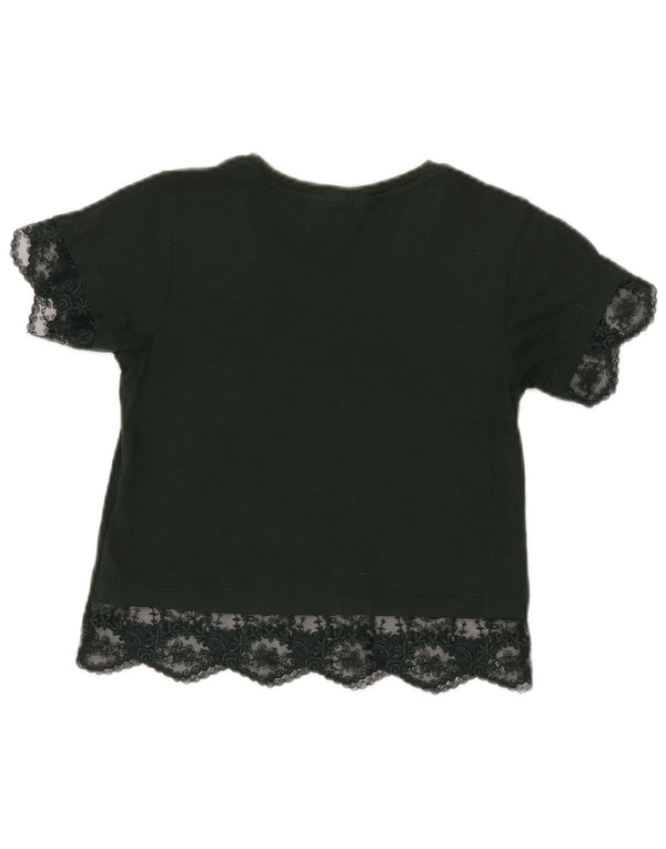 Blusa feminina Topshop Petite Crop Top UK 4 XS Verde Floral Modal