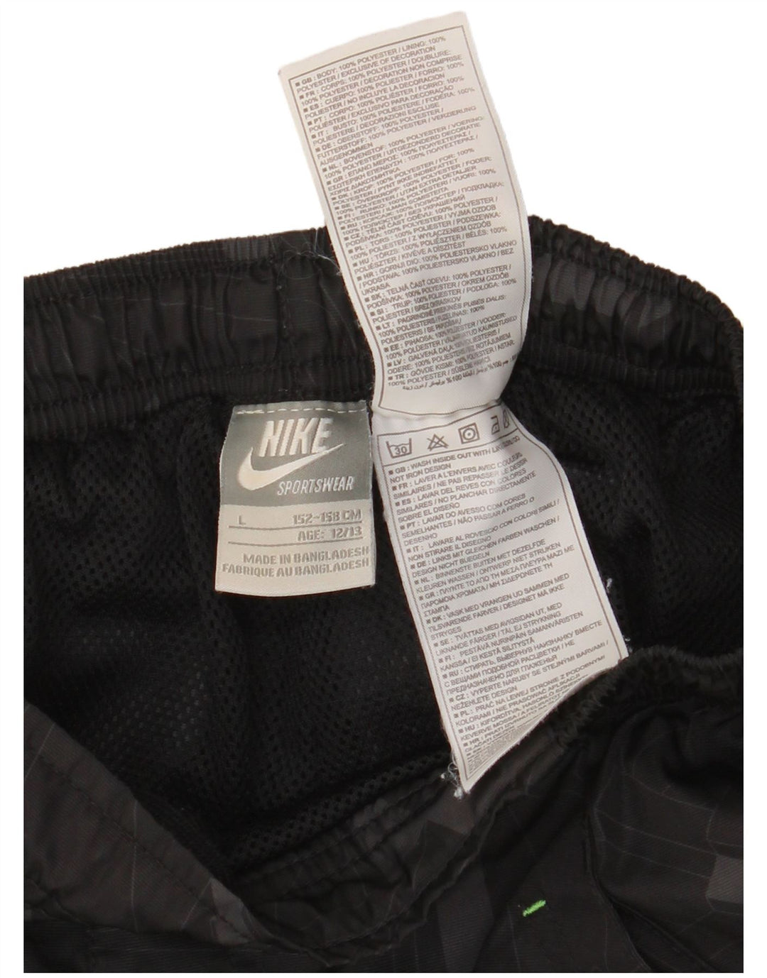 NIKE Meninos Sport Shorts 12-13 Anos Grande Poliéster Geométrico Preto