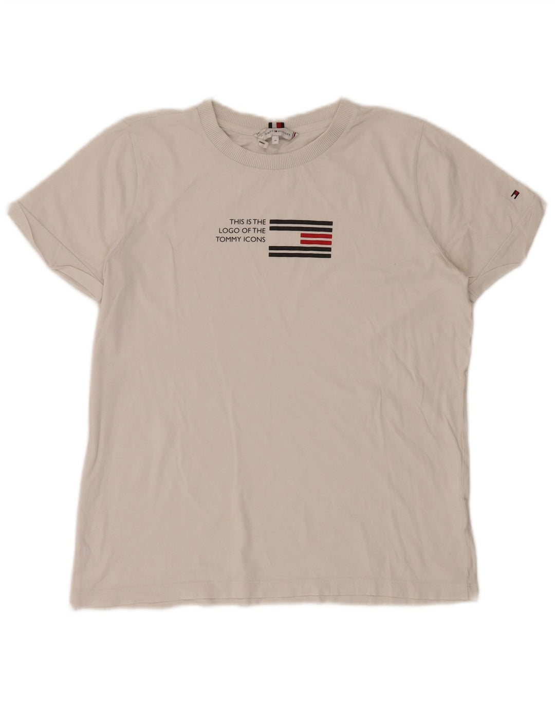 Tommy Hilfiger Camiseta feminina gráfica Top UK 14 Médio Branco
