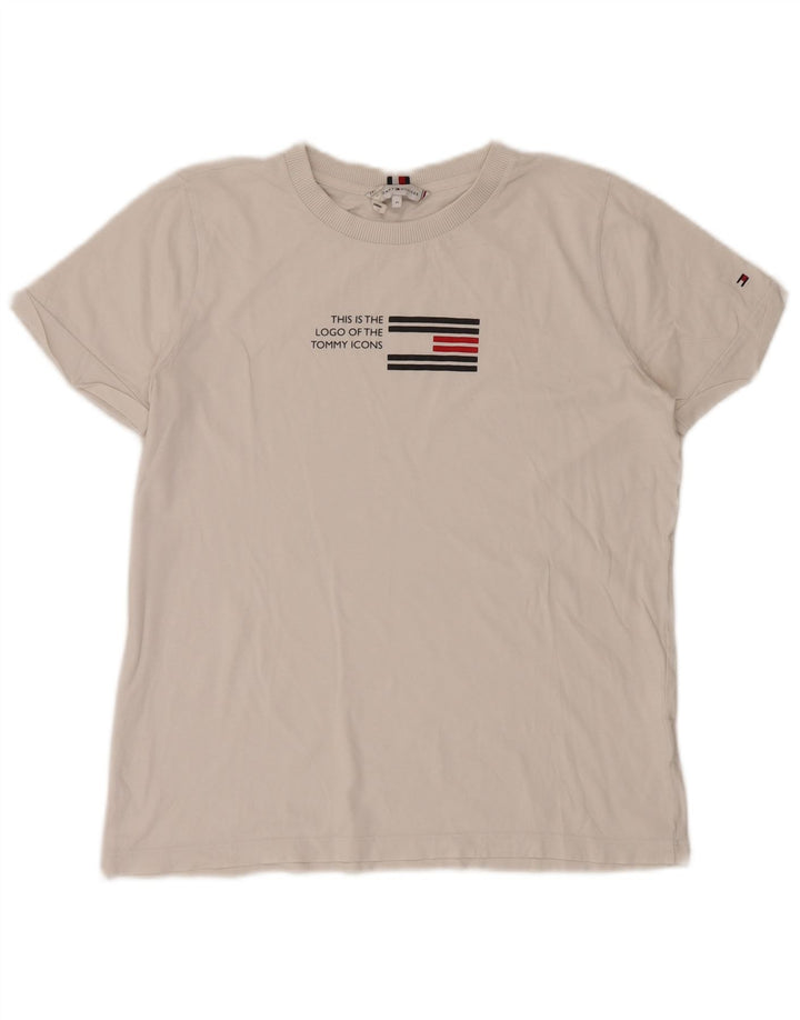 Tommy Hilfiger Camiseta feminina gráfica Top UK 14 Médio Branco