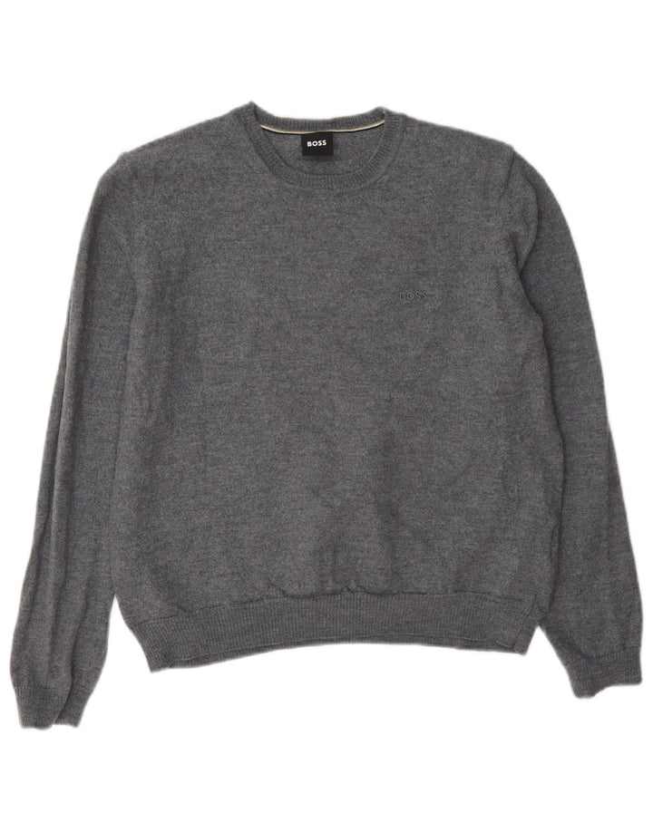 Suéter feminino Hugo Boss com gola redonda Reino Unido 14 lã cinza médio