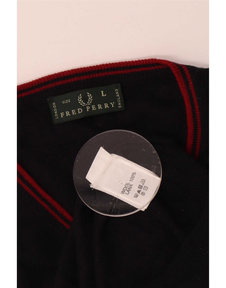 Suéter masculino Fred Perry com decote em V grande lã azul marinho