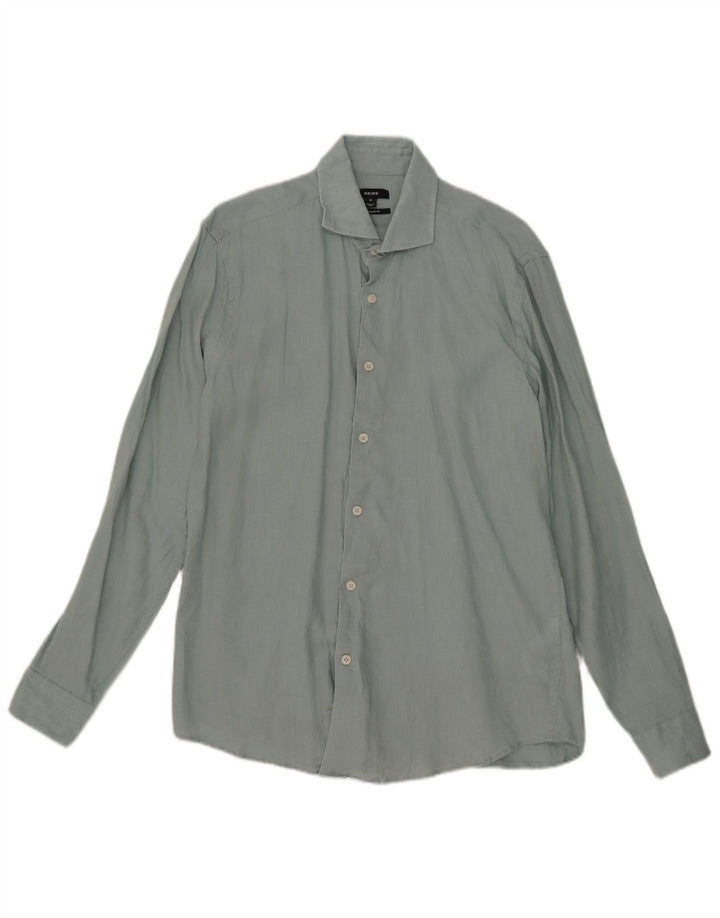 Camisa masculina Reiss Regular Fit linho azul médio