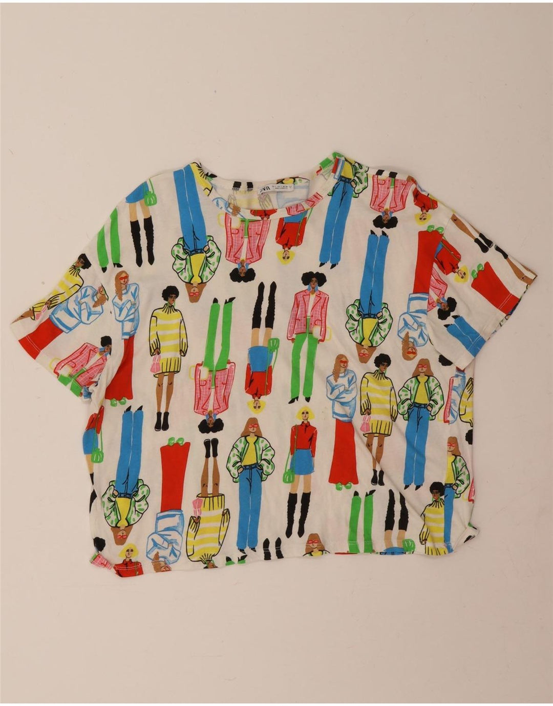 Camiseta feminina Zara com estampa abstrata e estampa gráfica, tamanho UK 16, grande, off white