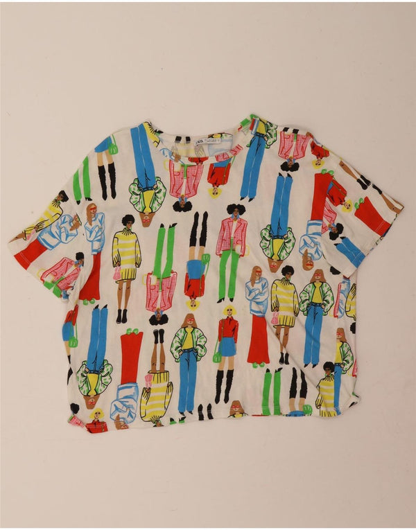 Camiseta feminina Zara com estampa abstrata e estampa gráfica, tamanho UK 16, grande, off white