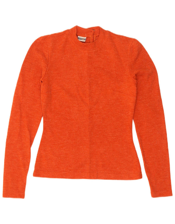 Suéter feminino vintage com gola redonda Reino Unido 10 pequeno laranja nylon