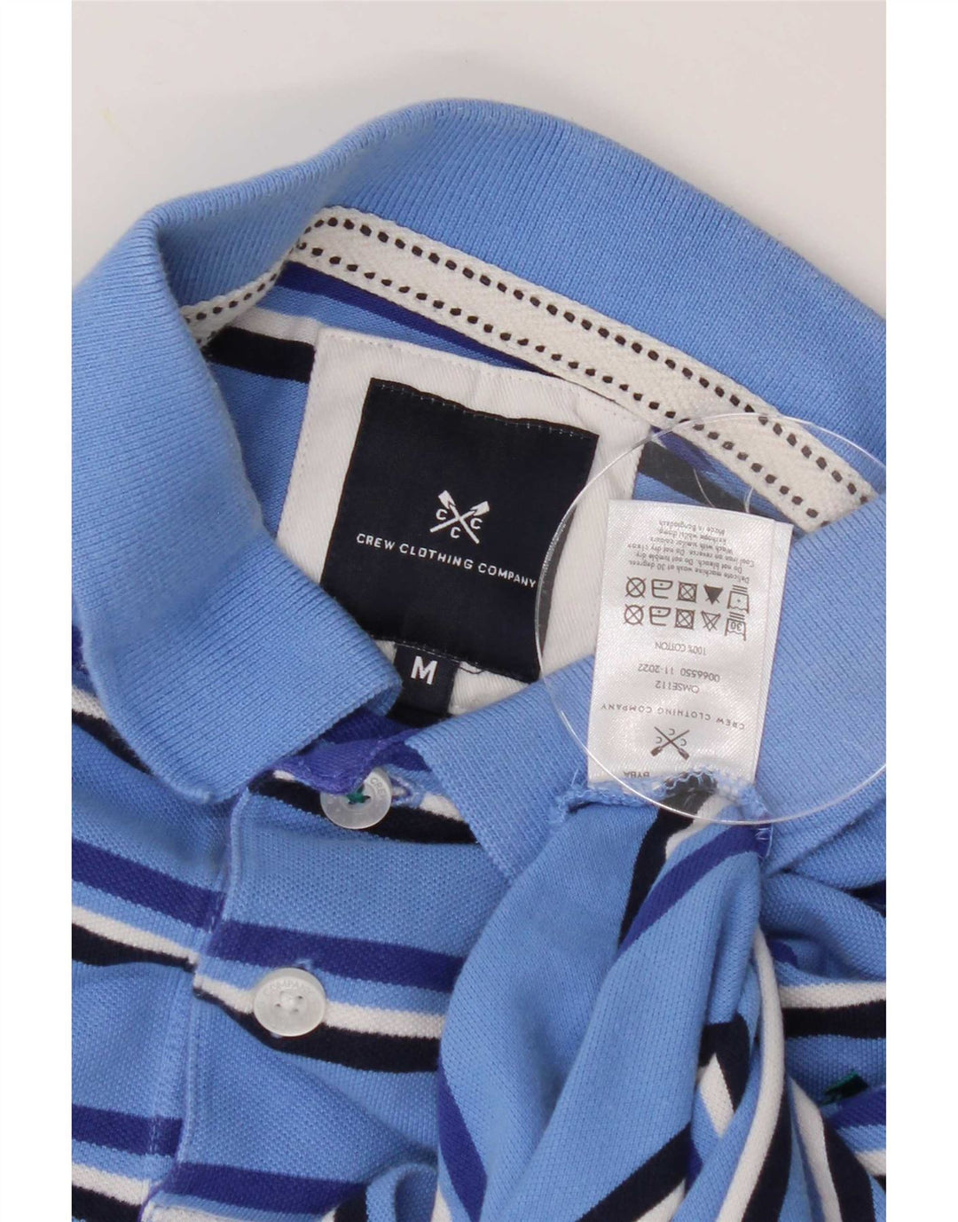 Camisa polo masculina Crew Clothing algodão listrado azul médio