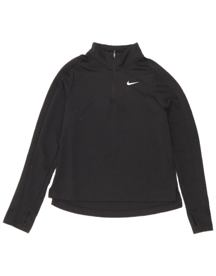 Nike Girls Dri Fit Zip Neck Pullover Treino Top 10-11 Anos Médio Preto