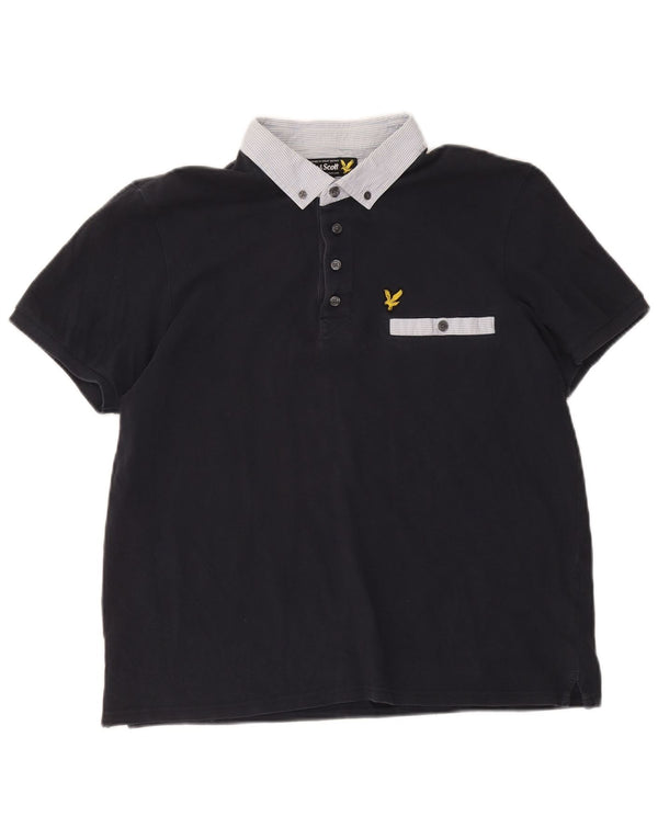 Camisa polo masculina Lyle & Scott XL azul marinho algodão colorblock