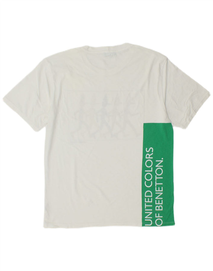 Camiseta masculina gráfica BENETTON Top médio branco algodão colorblock