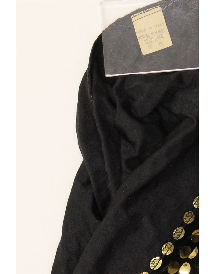 Blusa sem mangas feminina vintage Top UK 10 poliéster preto pequeno