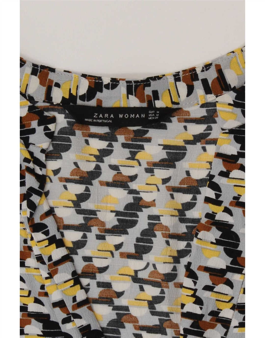 Vestido feminino Zara com manga 3/4 UK 14 médio multicolorido geométrico