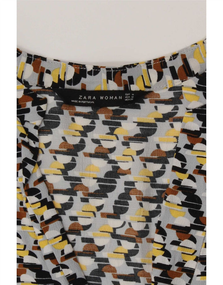 Vestido feminino Zara com manga 3/4 UK 14 médio multicolorido geométrico