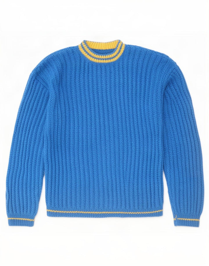 Suéter vintage masculino com gola redonda grande azul