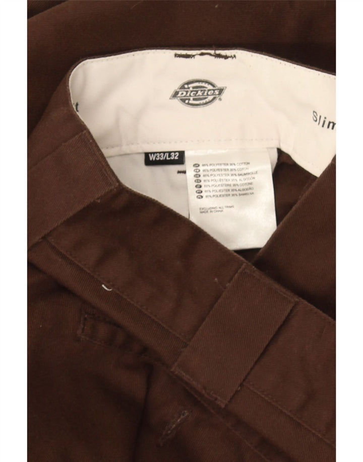 Calças Dickies Mens Slim Chino W33 L32 Marrom Poliéster