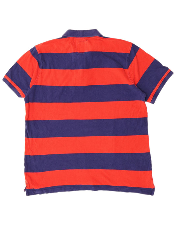Camisa polo masculina de manga curta Crew Clothing XL algodão listrado vermelho